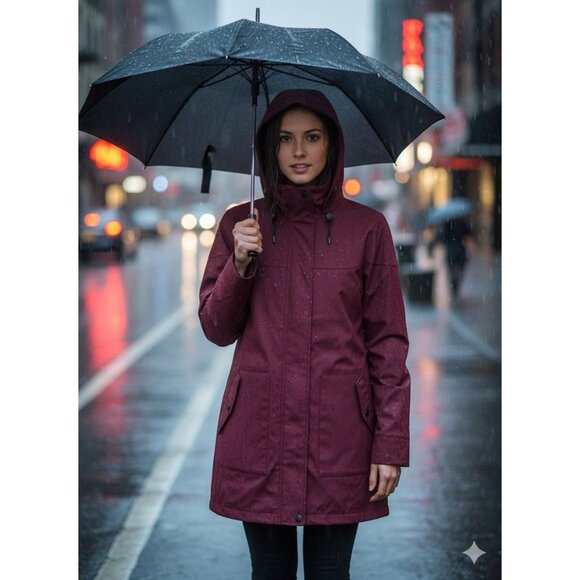 UGG Garnet Red Rylie Rain Rubberized Hooded Trench Jacket Sz S Classic Preppy - Picture 1 of 5